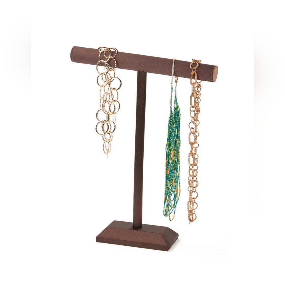 Single Tier T-Bar Necklace Display Brown Satin Bracelet Jewelry 14” x 18”